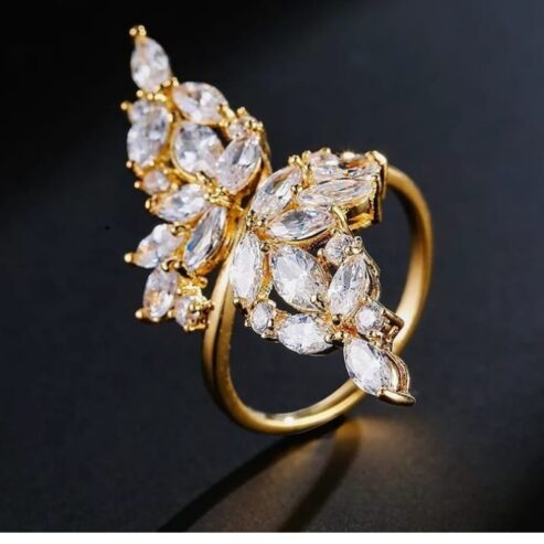 Crystal Zirconia Open Ring With Wing Shape