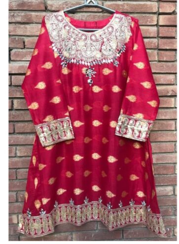 Cotton jacquard frock with mirror work