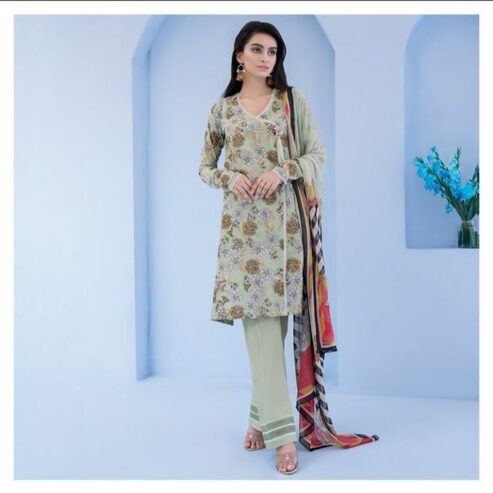 3-Piece Suit Printed Lawn Shirt Fabric (Gold Pasting)
