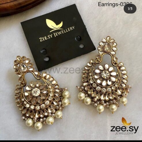 Gold plated kundan mirror Earrings