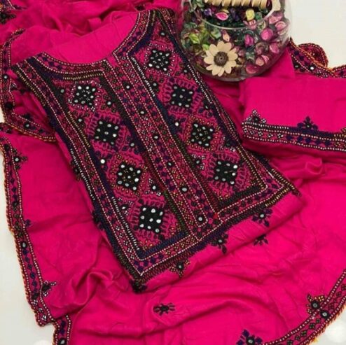 Embroided Trouser Along With 4 Side Embroided Duppata 3 Pcs Dress