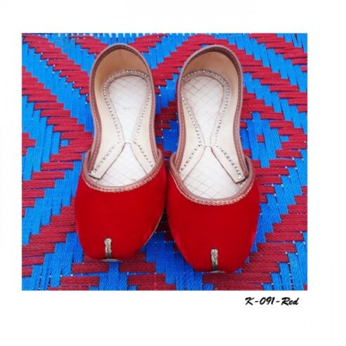 Leather Khussa Shoes K-091-Red