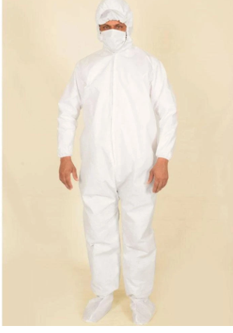 UNISEX 50 GSM PPE HAZMAT PROTECTIVE HOODED SUIT WITH ATTACHED SHOE COVERS