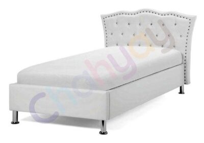 Leatherite Single Size Bed with Storage White