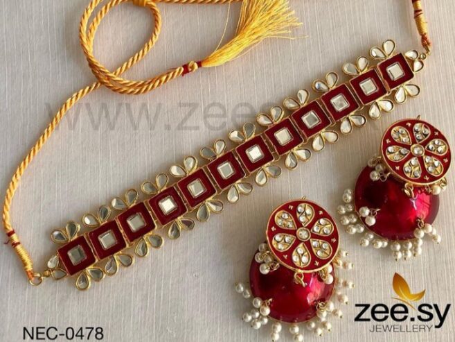 Gold plated Meena Kundan Necklace Set