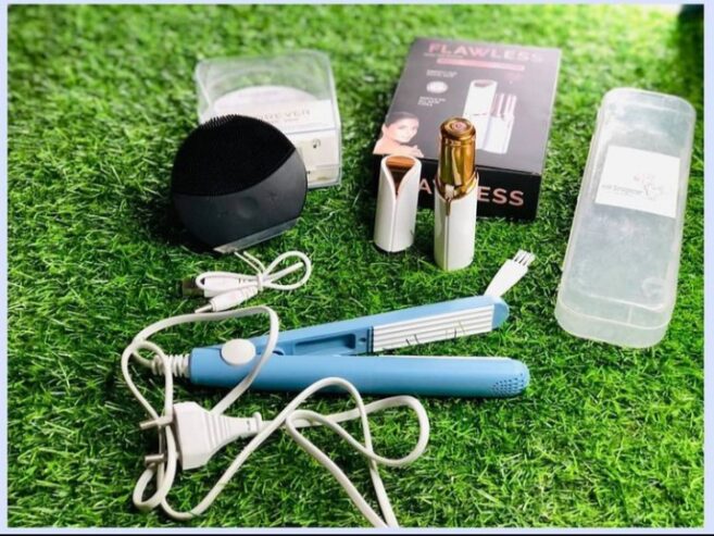 Flawless hair remover + mini crimper + forever massager machine