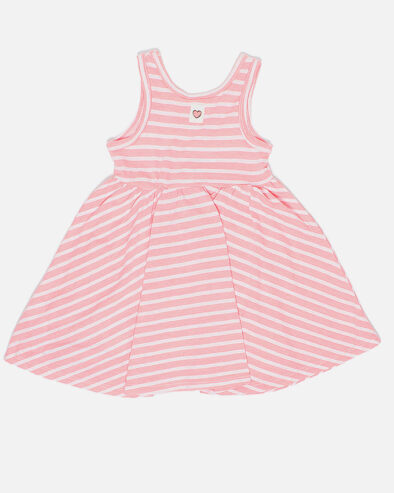 Brands 4 Kids Pink & White Striped Cotton Frock For Girls