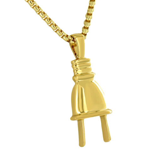 18K Yellow Gold Switch Plug Pendant Necklace Chain