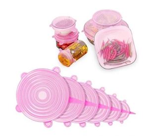 HR Business Silicone Stretch Crockery Lids Pink – 6 Pieces